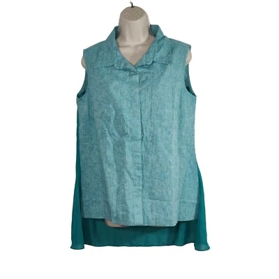 Винтажный DG2 Diane Gilman льняной на пуговицах верхний размер M зеленый без рукавов чистый Hi низкий - Изображение 1 из 4