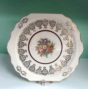 GRIFF QUADRATISCHE KUCHENPLATTE 22K GOLDRAND MIT BLUMENMITTE USA62 AUSLAUFARTIKEL - Bild 1 von 9