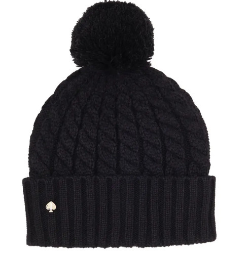 Kate Spade Black Cable Knit Cuff Pom Beanie Women display picture 1