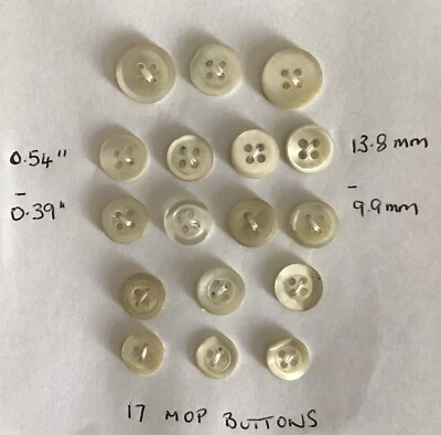 17 Mother Of Pearl Round 4-Hole Sew Through Buttons - Off White - Mixed Sizes - Image 1 of 3