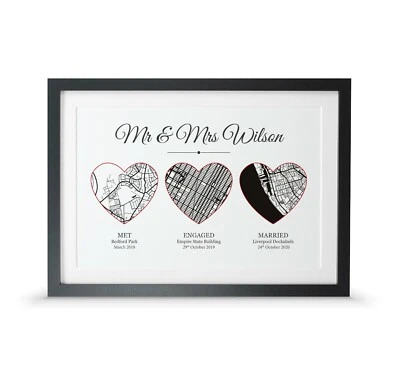 Met engaged married maps | Gift for couples | Wedding anniversary gift | For her - Image 1 of 4