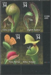 Plate Block of 4 - Scott 3528-31 - 34 cent - Carnivorous Plants - 2001 - MNH - Picture 1 of 1