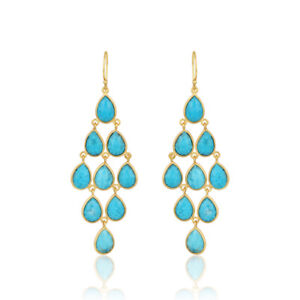 Turquoise Gemstone 925 Silver Gold Plated Chandelier Earrings Wedding Gift