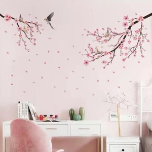 Pink Flowers Birds stickers-Floral Wall Sticker Kids room decals Home Decoration - Picture 1 of 17