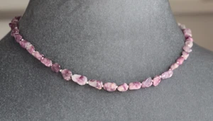 COLLANA PEPITA DI TORMALINA ROSA ARGENTO STERLING 925 18" - Foto 1 di 2