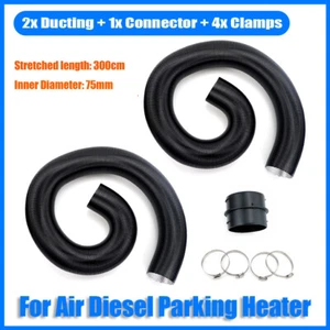 Air Diesel Heater 2x 75mm Dia 300cm Length Duct Pipe Tube Flat Connector Clamps@ - Picture 1 of 9