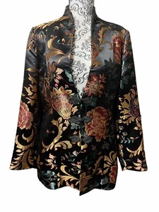 Soft Surroundings Jacket Womens Medium Black Moon Dynasty Brocade Blazer - Picture 1 of 11