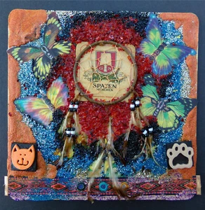SPATEN MUNCHEN BUTTERFLY DREAMCATCHER Super Unique 1/1 Original Recycled Collage - Picture 1 of 6
