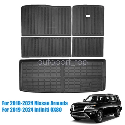 Backrest Mats+Trunk Cargo Liner For 2019-2024 Nissan Armada / Infiniti QX80 TPE - Изображение 1 из 4