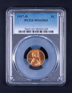 Lincoln Wheat Penny 1937-D graduación profesional MS65RD WB149 - Imagen 1 de 2