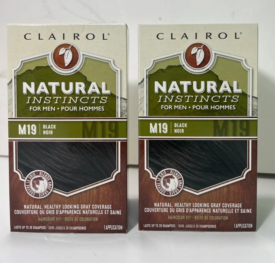 2x Clairol Natural Instincts for Men M19 Black Ammonia-Free Hair Color Kit - NEW - Image 1 of 4