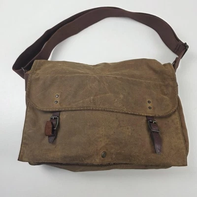 Bolso Mensajero J.Crew Talla Única Marrón Lona Cuero Borde Bandolera Solapa para el Hombro Foto 1 de 4
