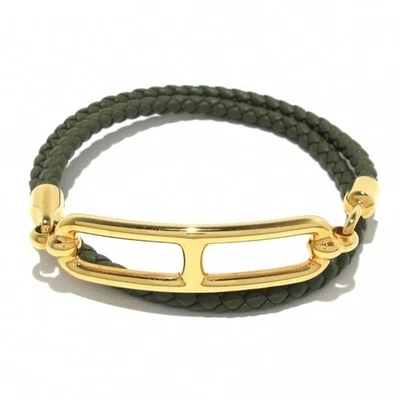 Pulsera Hermes Rully Doble Tour Cuero Caqui Oro Rosa Herrajes 20 KTK06 Foto 1 de 4