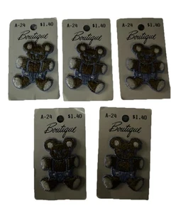 Vintage 5 Pack Boutique - Sew On Patch Brown Bear Baby Blue Overall 2” - Picture 1 of 4