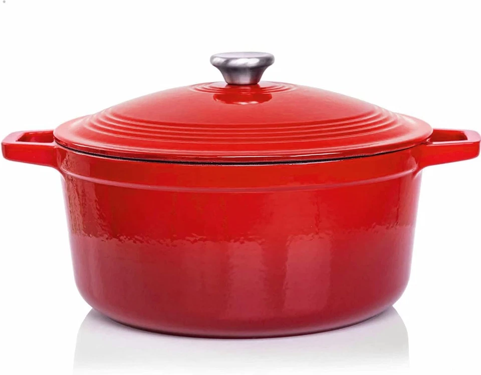 Casseruola in Ghisa Smaltata  Rosso 6L Ø28Cm, Cocotte Ultra Resistente, Pentola  - Immagine 1 di 4