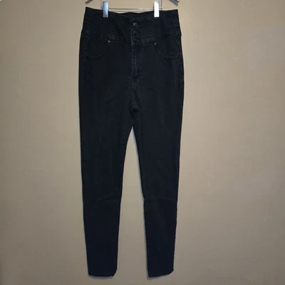 Pantalones de mezclilla ajustados negros de tiro alto Forever 21 para mujer talla 27 botones bolsillos  Foto 1 de 4