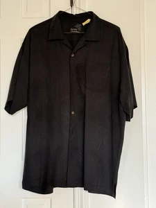 Tommy Bahama Black Patterned Shirt Men's XL Hawaiian 100% Silk - Picture 1 of 11