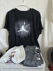 Lot of 3 AIR Jordan boys clothes shorts sz L used Shirt xl used Joggers sz L new - Picture 1 of 12