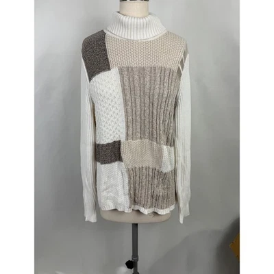 Liz&Co 1X Chunky Patchwork Turtleneck Plus Sweater Cozy Neutral Holiday Casual - Image 1 of 4