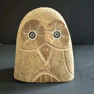Carved Stone Owl Figurine Paperweight Rustic Natural Owl 4” Polished Stone - Picture 1 of 21