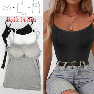 Women's Tummy Control Cami Tank Top Slimming Body Shaper Vest with Built in Bra - Picture 1 of 21