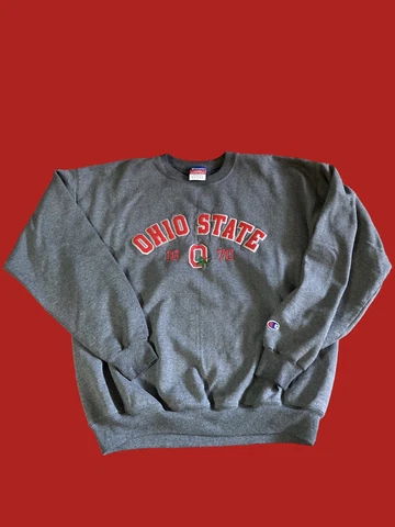 Ohio State Buckeyes Champion Embroidered Spell Out Grey VTG Sweatshirt Large Cover