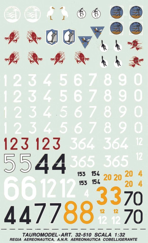 TAURO MODEL TM32/510 INSEGNE ANR/REGIA AER./AER. COBELL. x SPITFIRE, Bf109 1:32 - Immagine 1 di 1