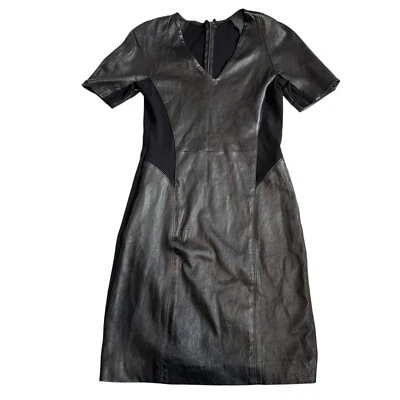 Vestido Theory Serto piel de cordero mujer talla 4 negro elástico cuello en V ajustado Foto 1 de 4