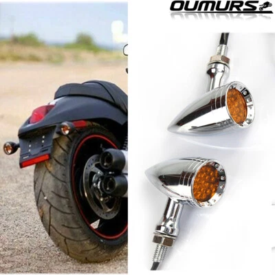 Luz de señal de giro de bala cromada ámbar 20 LED para Harley Chopper Bobber personalizada EE. UU. Foto 1 de 4