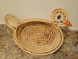 Vintage Corn Husk Woven Duck Bird Basket - Picture 1 of 5
