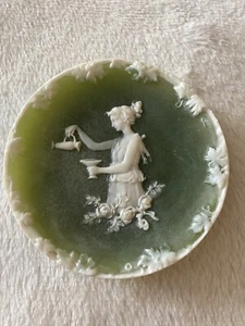 Vintage Genuine Incolay Stone Green Cameo Trinket Small Plate Serene Goddess - Picture 1 of 3