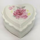 Vintage Porcelain Trinket Box Heart Shaped Floral Roses Ornate Transferware