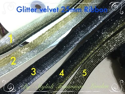 Sparkly Glitter Velvet Ribbon Lace Trim Craft DIY sewing Gift decor Wedding Cake - Image 1 of 2