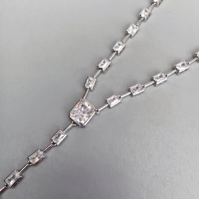 Collar de perlas Keshi blancas cultivadas chapado en oro blanco circonita cúbica transparente tallada Foto 1 de 4