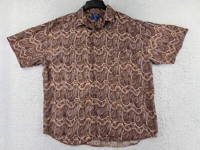 VINTAGE Cambridge Classics Shirt Adult Large Red Beige Paisley Button Up Silk - Image 1 of 4