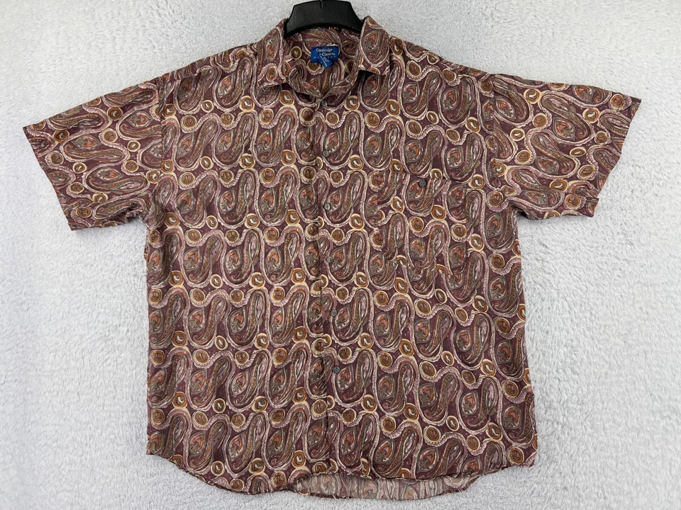 VINTAGE Cambridge Classics Shirt Adult Large Red Beige Paisley Button Up Silk - Image 1 of 4