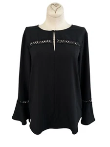 Ann Taylor Black Keyhole Blouse Womens Size S - Picture 1 of 9