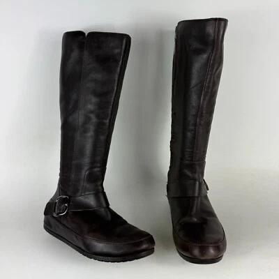 Fitflop ботинки женщин 7,5 коричневый круглый носок стороны молнии колена лодыжки пряжка Western - Изображение 1 из 4