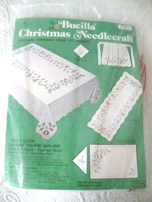 Bucilla Christmas Needlecraft Table Cloth Kit Vtg 50 x 68 New Cross Stitch  #kb3 - Image 1 of 3