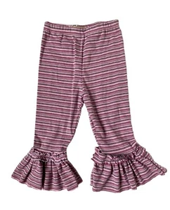 pink stripe leggings knit pink ruffle pants girls 18, 24  months 2T Handmade New - Picture 1 of 3