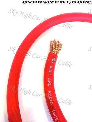 20 ft OFC 1/0 Gauge Oversized RED Power Ground Wire Sky High Car Audio