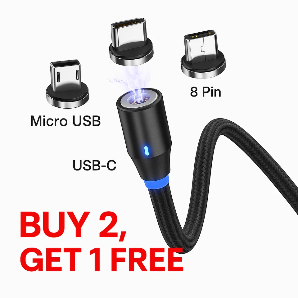 3in1 Charging Cable Fast Magnetic Charge For Iphone Android USB Type C Micro USB - Image 1 of 4