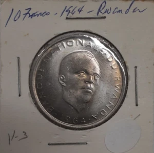 1964 Rwanda 10 Francs Cu-Ni Coin - Coat of Arms  UNC - Picture 1 of 2