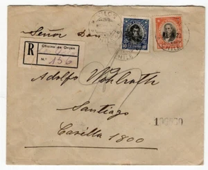 CHILE 1923 Vilos to Santiago registered cover great franking - Picture 1 of 1