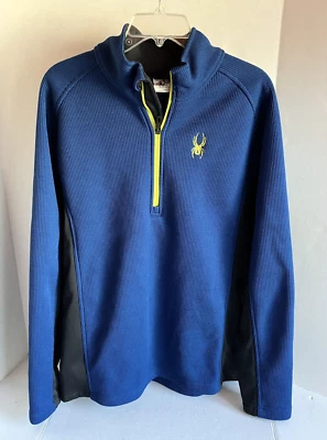 Spyder Mens Outbound 1/2 Half Zip Midweight Core Sweater Blue Yellow Logo - Image 1 of 4