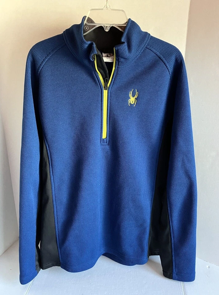 Spyder Mens Outbound 1/2 Half Zip Midweight Core Sweater Blue Yellow Logo - Image 1 of 4