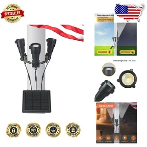 IP65 Waterproof Solar Flag Light with 3 Super Spotlights - Easy Install & Bright - Picture 1 of 11