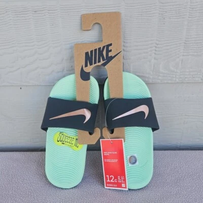 Nike Kawa Slip-On Slides Sandals Toddler Size 12C Black Gold Mint 819352-010 - Image 1 of 4