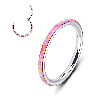 1PC Surgical Steel Septum Rings Opal Nose Rings Hoop Hinged Clicker Earrings 16G - Image 1 of 4