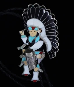 Circa 1970 Eddie Beyuka Fancy Dancer Inlay Bolo Tie - Picture 1 of 8